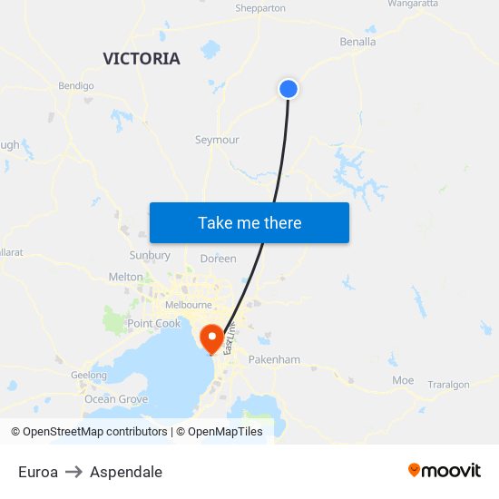 Euroa to Aspendale map