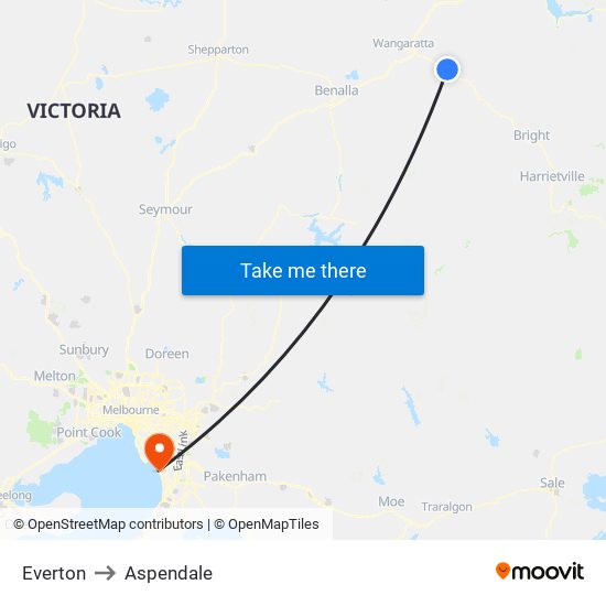 Everton to Aspendale map