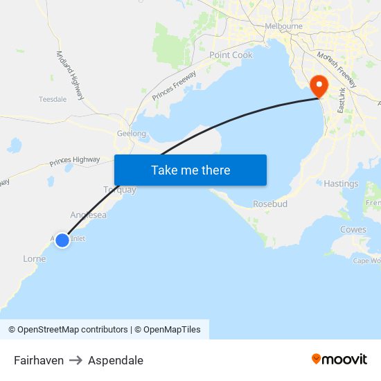 Fairhaven to Aspendale map