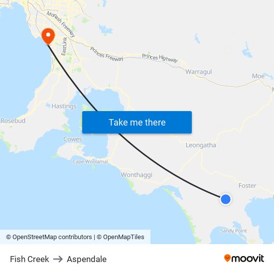 Fish Creek to Aspendale map