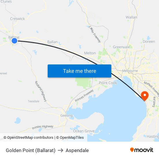 Golden Point (Ballarat) to Aspendale map