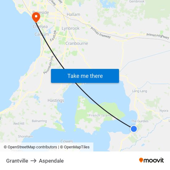 Grantville to Aspendale map