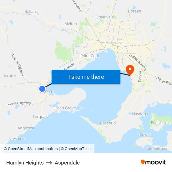 Hamlyn Heights to Aspendale map