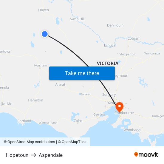 Hopetoun to Aspendale map