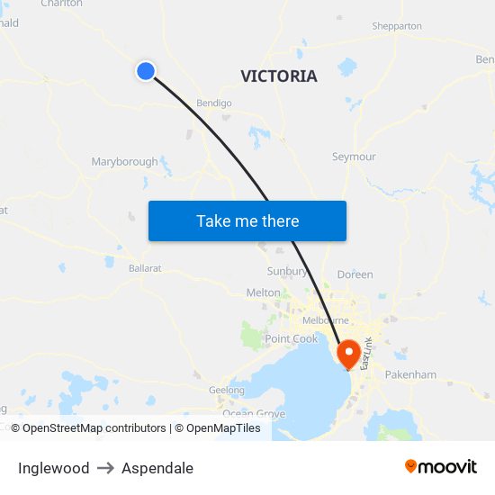 Inglewood to Aspendale map