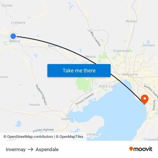 Invermay to Aspendale map