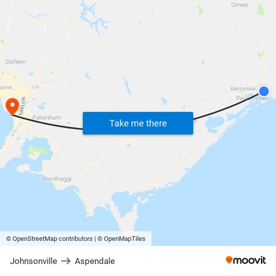 Johnsonville to Aspendale map