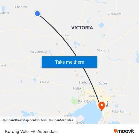 Korong Vale to Aspendale map