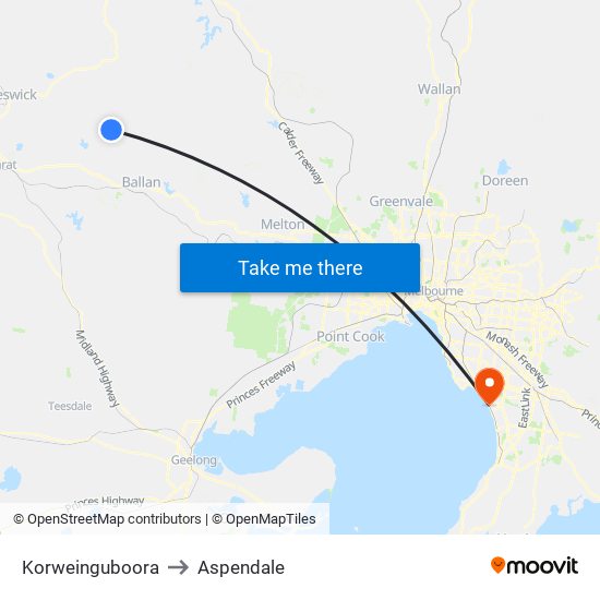 Korweinguboora to Aspendale map