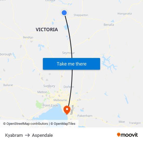 Kyabram to Aspendale map