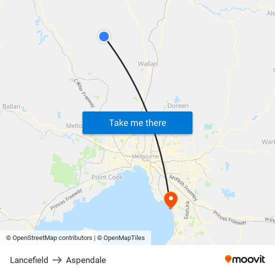 Lancefield to Aspendale map