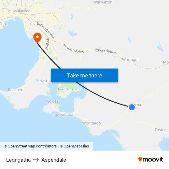 Leongatha to Aspendale map