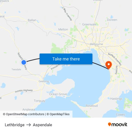 Lethbridge to Aspendale map