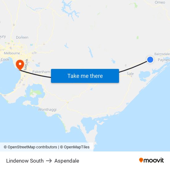 Lindenow South to Aspendale map