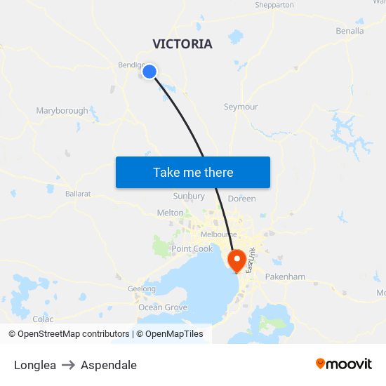 Longlea to Aspendale map