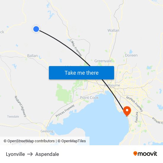 Lyonville to Aspendale map