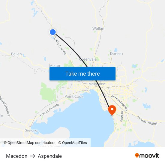 Macedon to Aspendale map