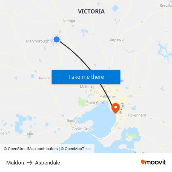 Maldon to Aspendale map