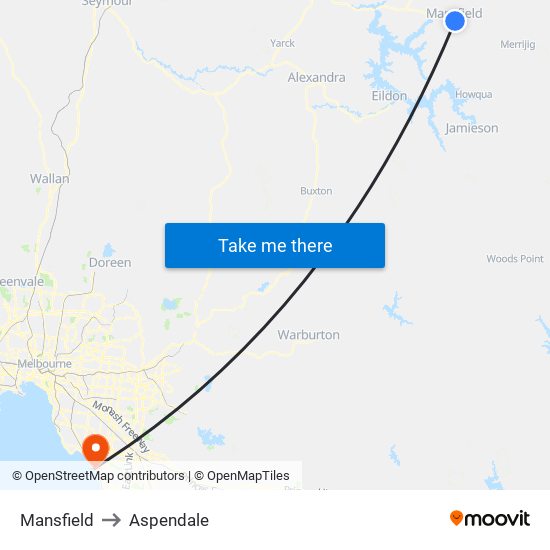 Mansfield to Aspendale map