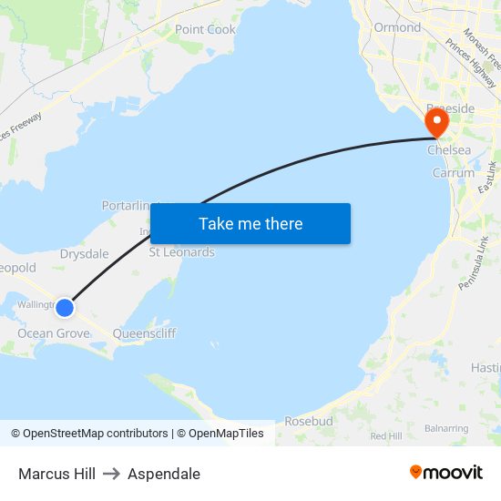 Marcus Hill to Aspendale map