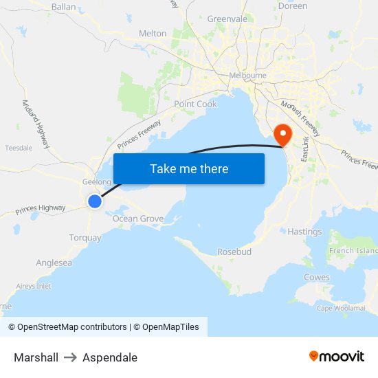 Marshall to Aspendale map