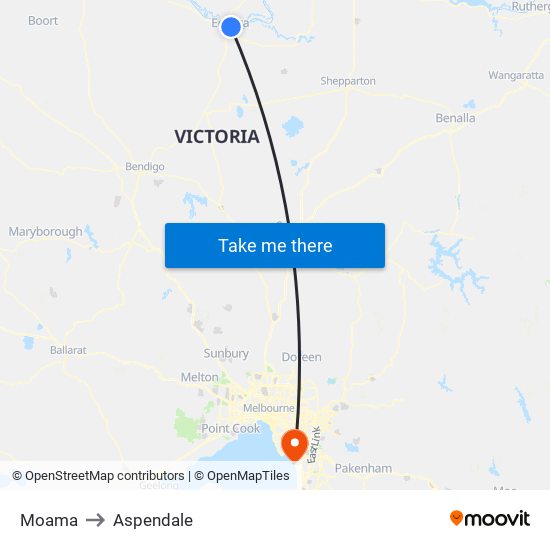 Moama to Aspendale map