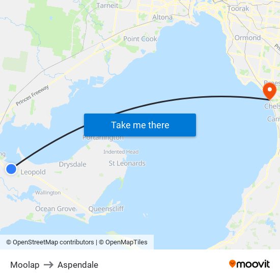 Moolap to Aspendale map