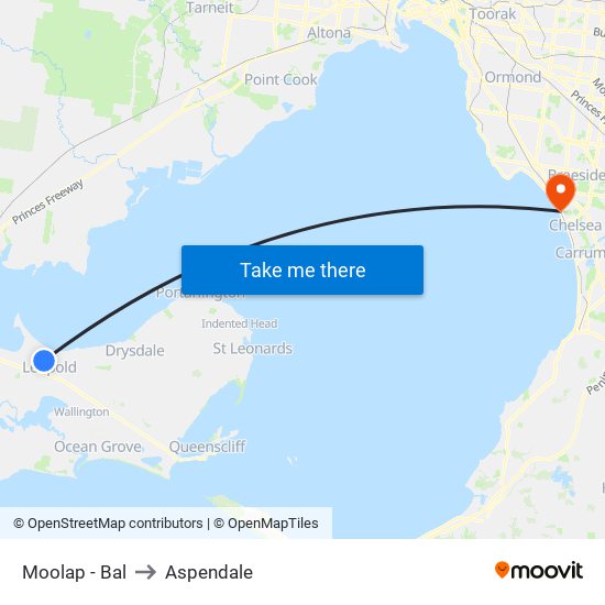 Moolap - Bal to Aspendale map