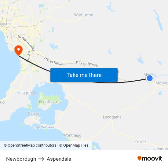 Newborough to Aspendale map