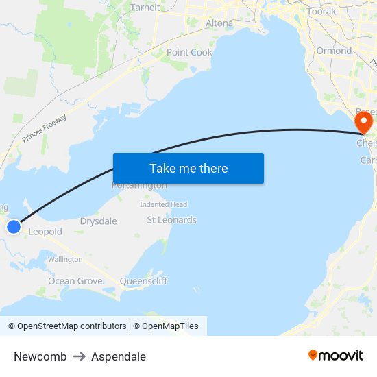 Newcomb to Aspendale map