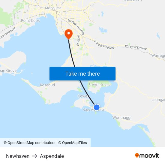 Newhaven to Aspendale map