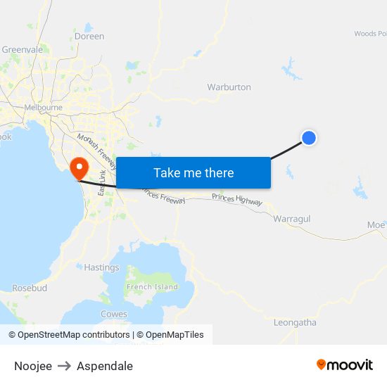 Noojee to Aspendale map