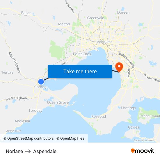 Norlane to Aspendale map