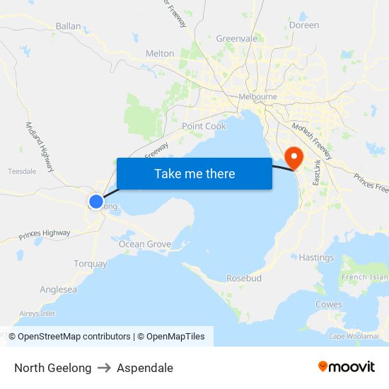 North Geelong to Aspendale map
