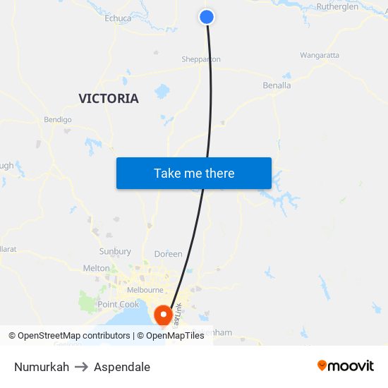 Numurkah to Aspendale map