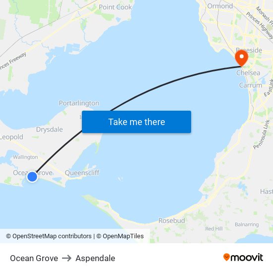 Ocean Grove to Aspendale map