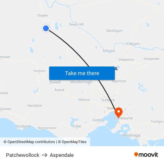 Patchewollock to Aspendale map