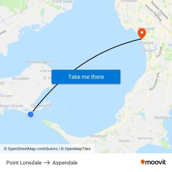 Point Lonsdale to Aspendale map