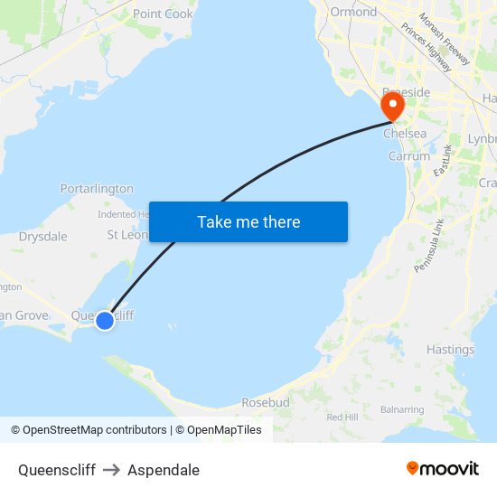 Queenscliff to Aspendale map