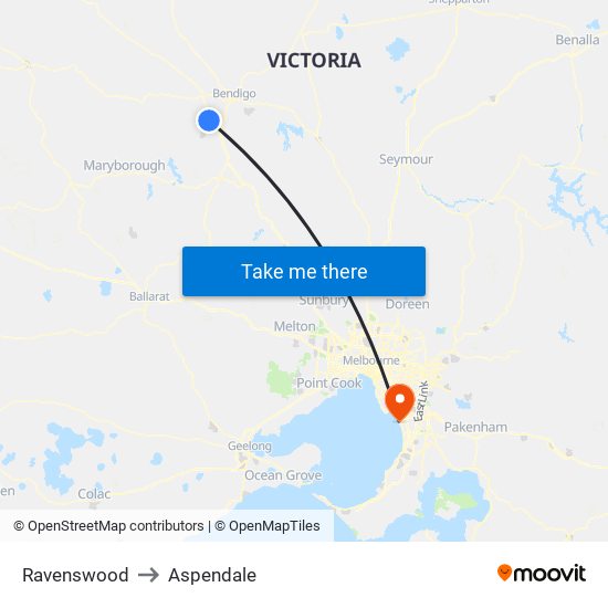 Ravenswood to Aspendale map