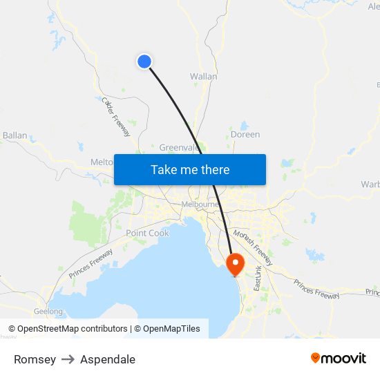 Romsey to Aspendale map