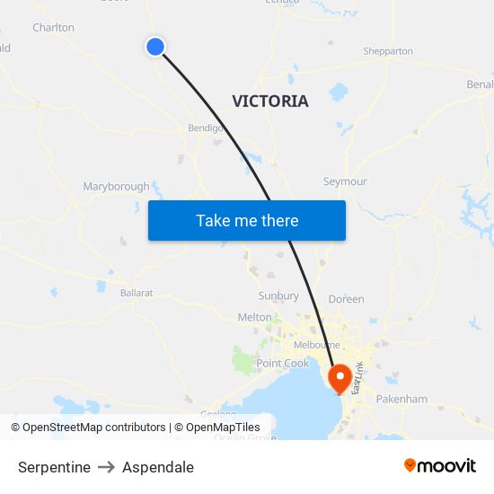 Serpentine to Aspendale map