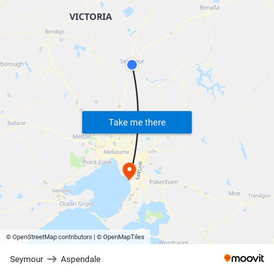 Seymour to Aspendale map