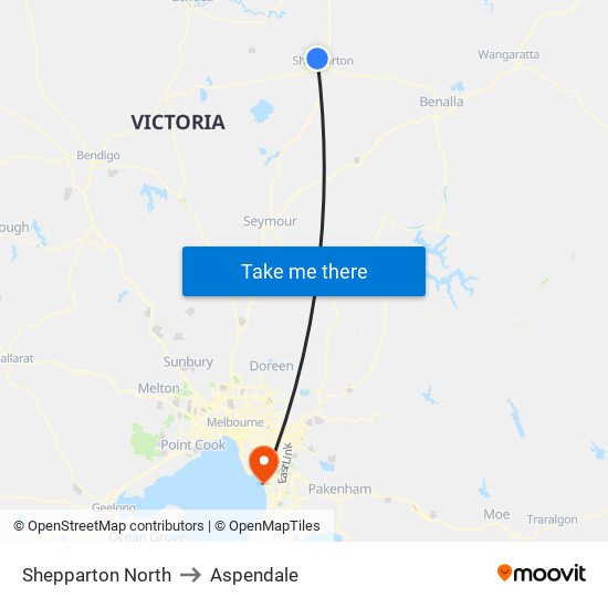 Shepparton North to Aspendale map
