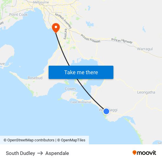 South Dudley to Aspendale map