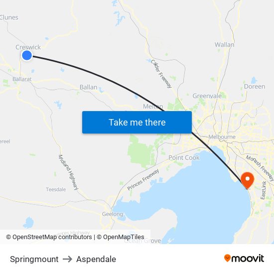 Springmount to Aspendale map