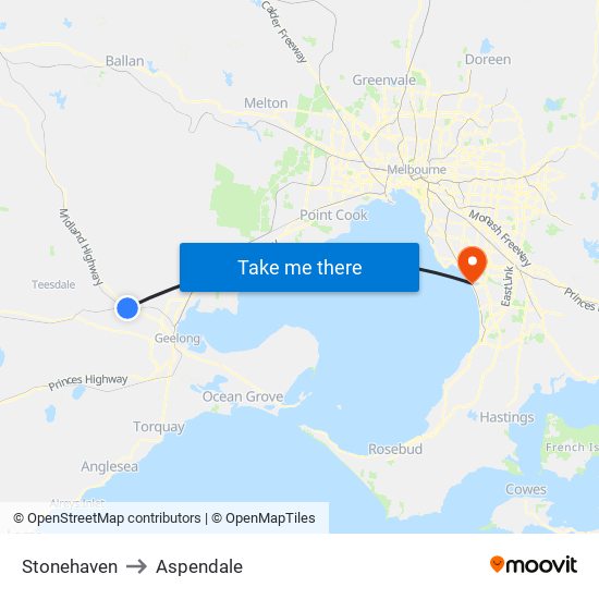 Stonehaven to Aspendale map