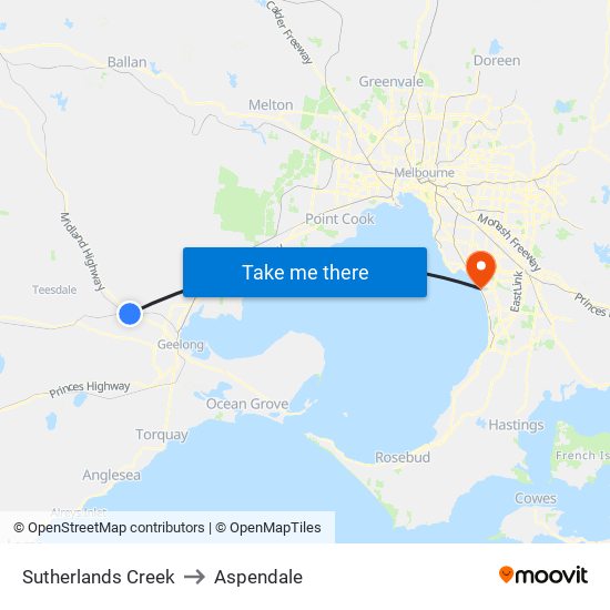 Sutherlands Creek to Aspendale map