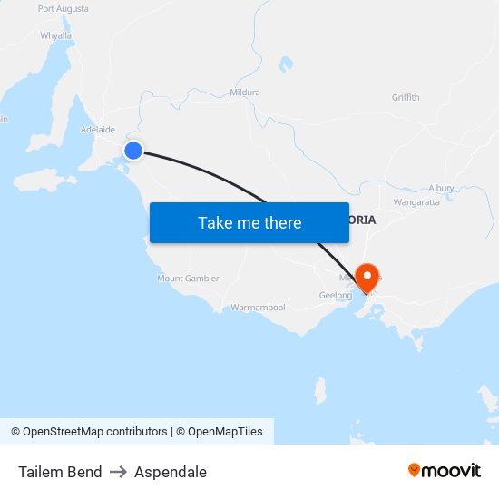 Tailem Bend to Aspendale map