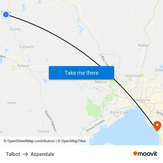 Talbot to Aspendale map